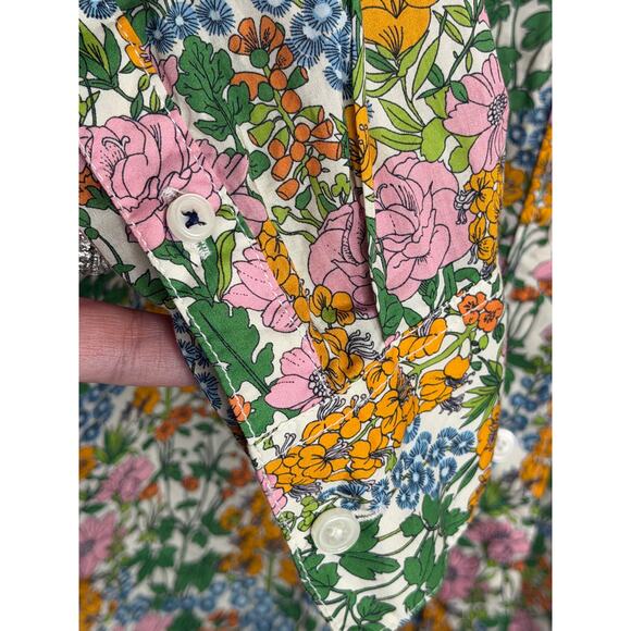 J. Crew Liberty Petunia Floral Slim-Fit Button-Up Shirt Green Yellow Women's 10 - Picture 8 of 10